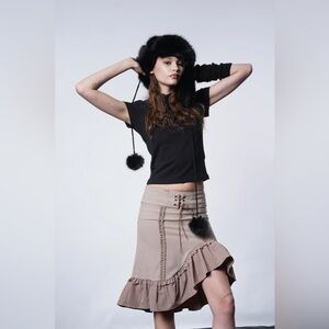 ZEMETA Attic Doll Midi Skirt in Taupe New